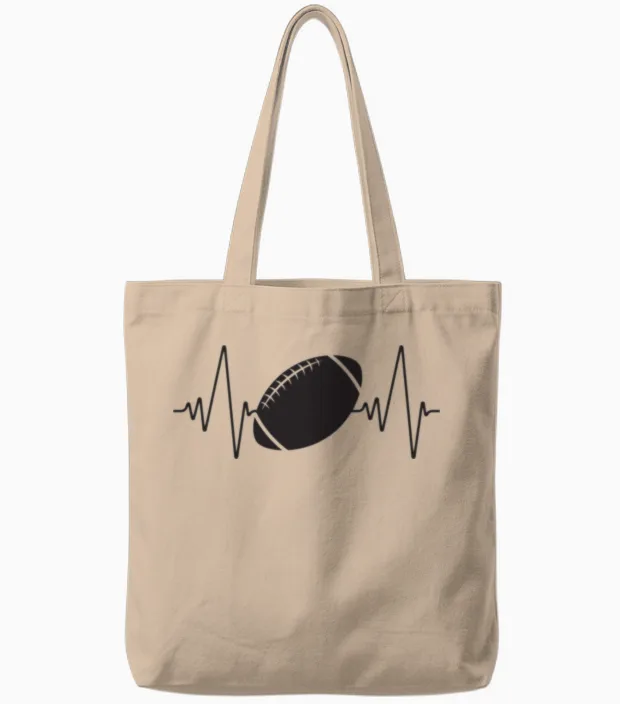 Heartbeat Football Tote Bags in Natural