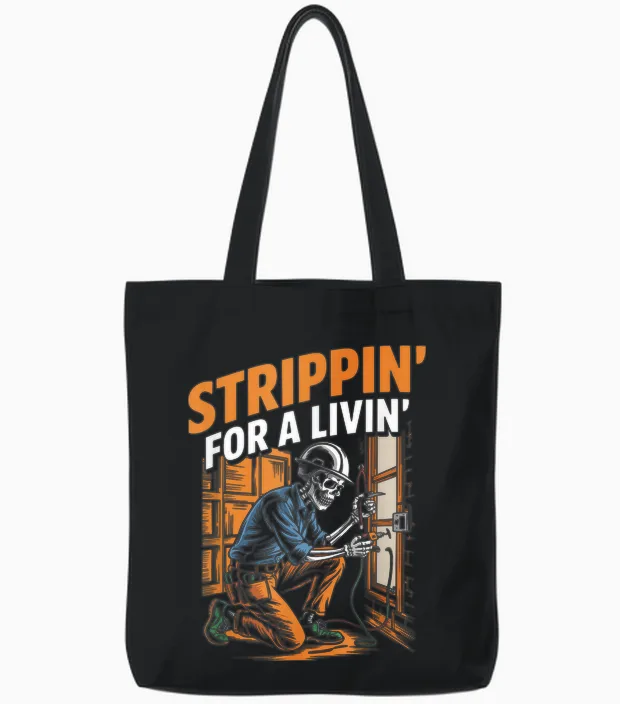 Trippin' for a Livin' Funny Skeleton Electrician Lover Tote Bags in Black