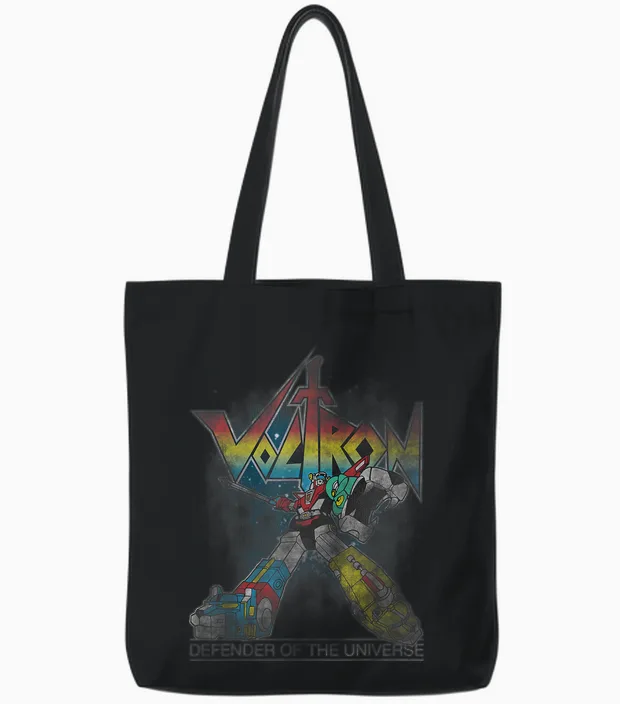 Voltron Retro Defender Rainbow Graphic Tote Bags in Black