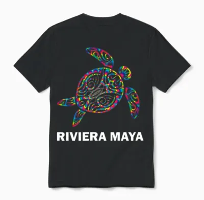Riviera Maya Mexico Hippie Psychedelic Tribal Sea Unisex T-Shirt - Black