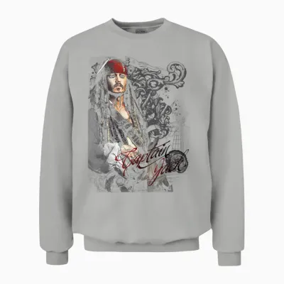 Disney Pirates of the Caribbean Captain Jack Ornate Poster T-Shirt, Black Unisex Sweatshirt - Ash
