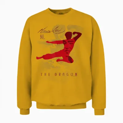 Bruce Lee the Dragon Flying Kick Silhouette Vintage T-Shirt, White Unisex Sweatshirt - Gold