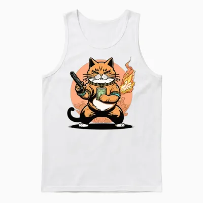 Cat Funny Animals Unisex Tank Top - White