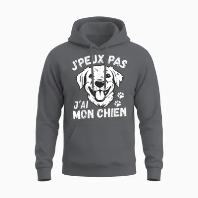 Je Peux Pas Je Ai Mon Chien Humour Man Woman Motif Dog T-Shirt, Black, S Unisex Hoodie - Charcoal