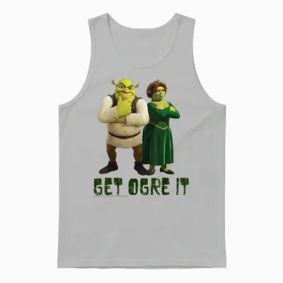 Shrek Fiona & Shrek Get Ogre It Text Unisex Tank Top - Ash