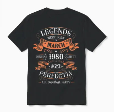 March 1980 Birthday Gift Unisex T-Shirt - Black