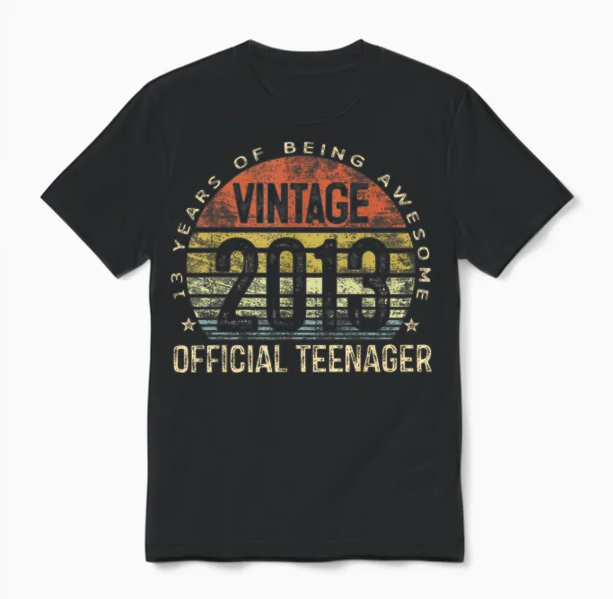 Vintage 2013 Official Teenager 13-Year-Old 13th Birthday Unisex T-Shirt in Black