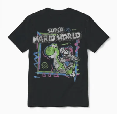 Super Mario World 90's Neon Abstract Nintendo Yoshi Ride Unisex T-Shirt - Black