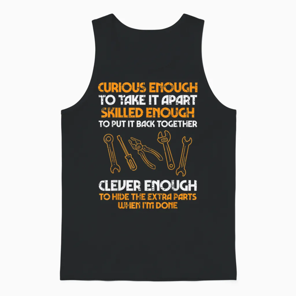 Curious Enough to Take It Apart Car Auto Garage Mechanic Men Unisex Tank Top in Black