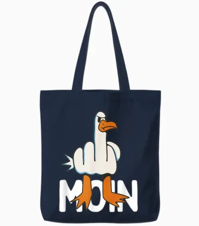Hamburger Möwe Moin Middle Finger Funny Hamburg T-Shirt, Gray Tote Bags - Navy