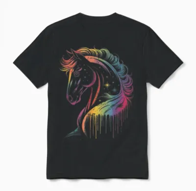 Horse T-Shirt Riding Galloping Horse Motif Dressage Jumping Unisex T-Shirt - Black