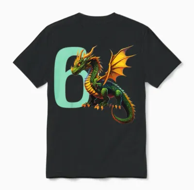 Kinder Geburtstag Drache 6 Jahre Junge Drachen Zahl Alter Unisex T-Shirt - Black