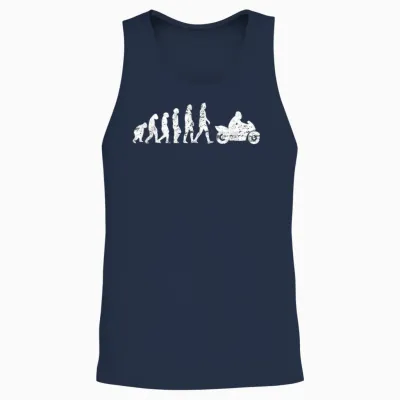 Evolution Motorcycle Motorcyclist Bike Biker Wheelie T-Shirt, Black, S Unisex Tank Top - Navy