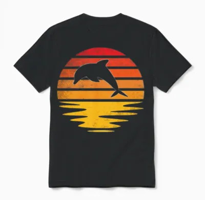 Dolphin Retro Unisex T-Shirt - Black