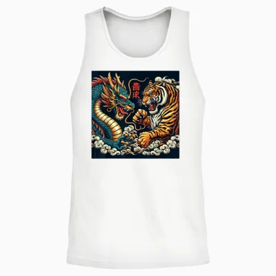 Japanese Dragon Vintage Fight Tiger Giant Asian Folklore T-Shirt, Black, S Unisex Tank Top - White