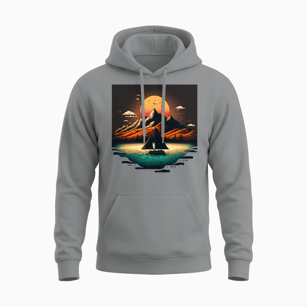 Retro Sunset Summer & Beach Unisex Hoodie in Sport Grey