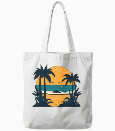 Retro Beach Design Tote Bags - White