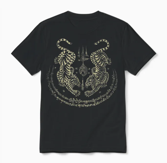 Sak Yant Thai Tattoo Tigers Muay Thai Traditionell Thailand Unisex T-Shirt in Black