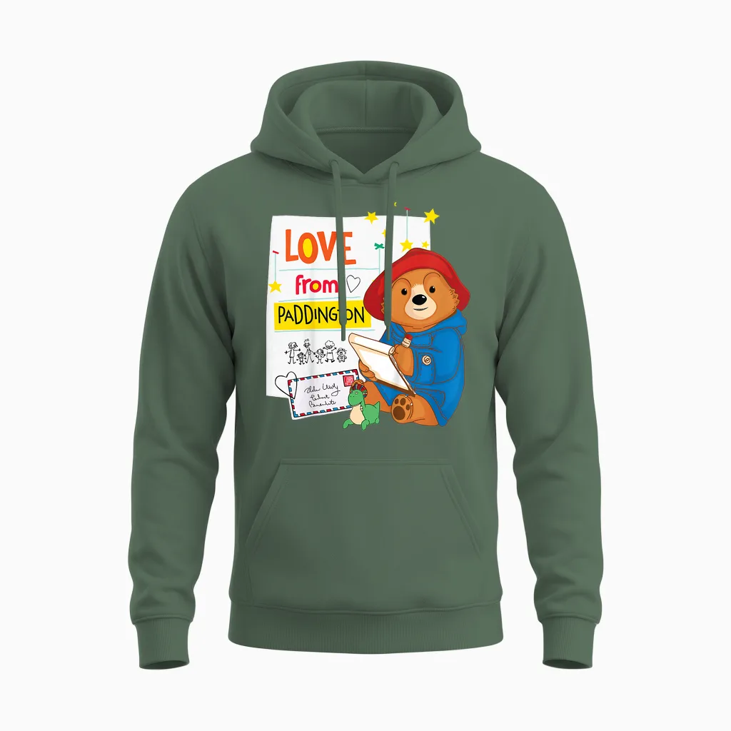 The Adventures of Paddington Bear Letters Unisex Hoodie in Military Green