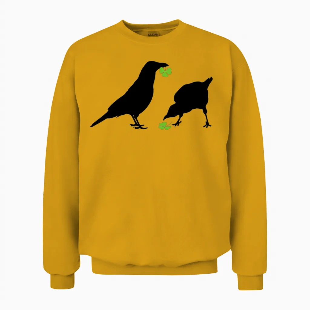 Saint Patrick's Day Kelly Green Shamrock Crows Unisex Sweatshirt in Gold