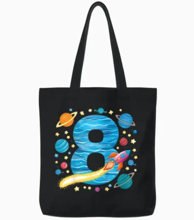 8. Geburtstag Jungen 8 Jahre Planeten Weltraum Geburtstags Tote Bags - Black