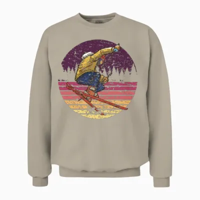 Skier Skiing Retro Unisex Sweatshirt - Sand