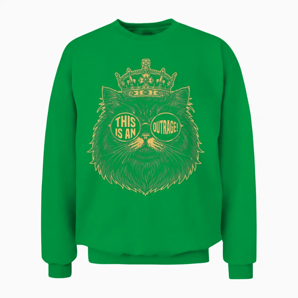 This Is an Outrage Funny Princess Cat Donut Gold Unisex Sweatshirt in Irish Green