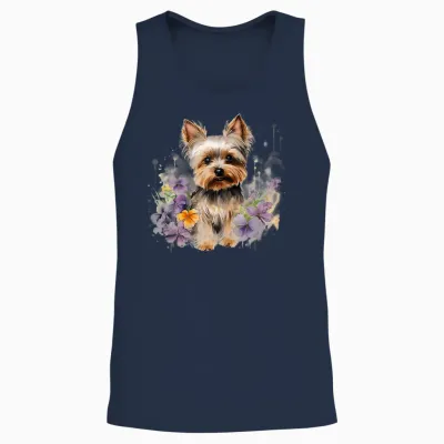 Yorkshire Terrier Mom Floral Yorkie Dog Lover Flowers Cute T-Shirt, White Unisex Tank Top - Navy