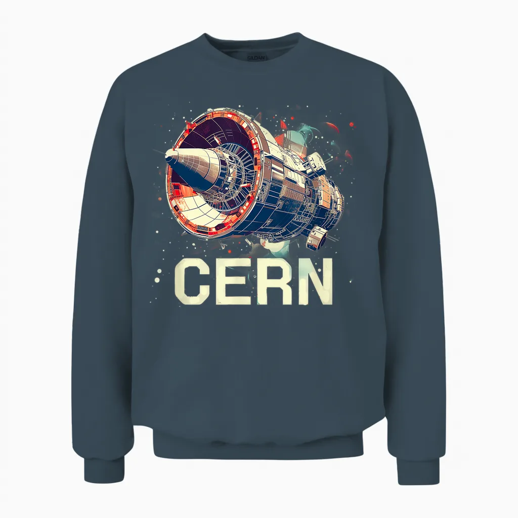 Cern Large Retro Hadron Collider T-Shirt, Black, S Unisex Sweatshirt in Dark Heather
