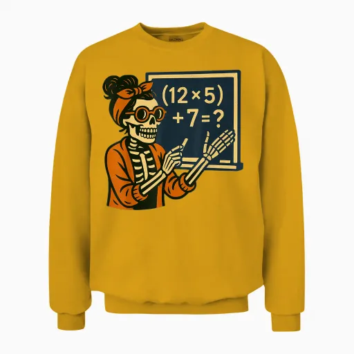 67 Teacher Halloween Skeleton Six Seven Meme Brainrot Math Unisex Sweatshirt - Gold