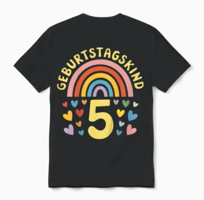 5. Geburtstag Kindergeburtstag Fünfter Geburtstag Regenbogen Unisex T-Shirt - Black