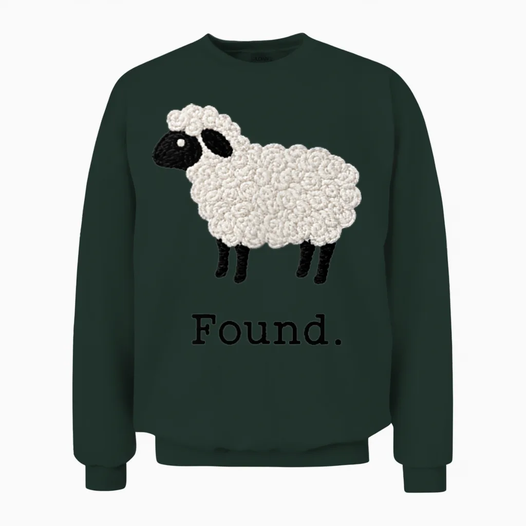 Found Sheep Psalm 23 Christian Faith Lamb Minimalist Unisex Sweatshirt in Forest