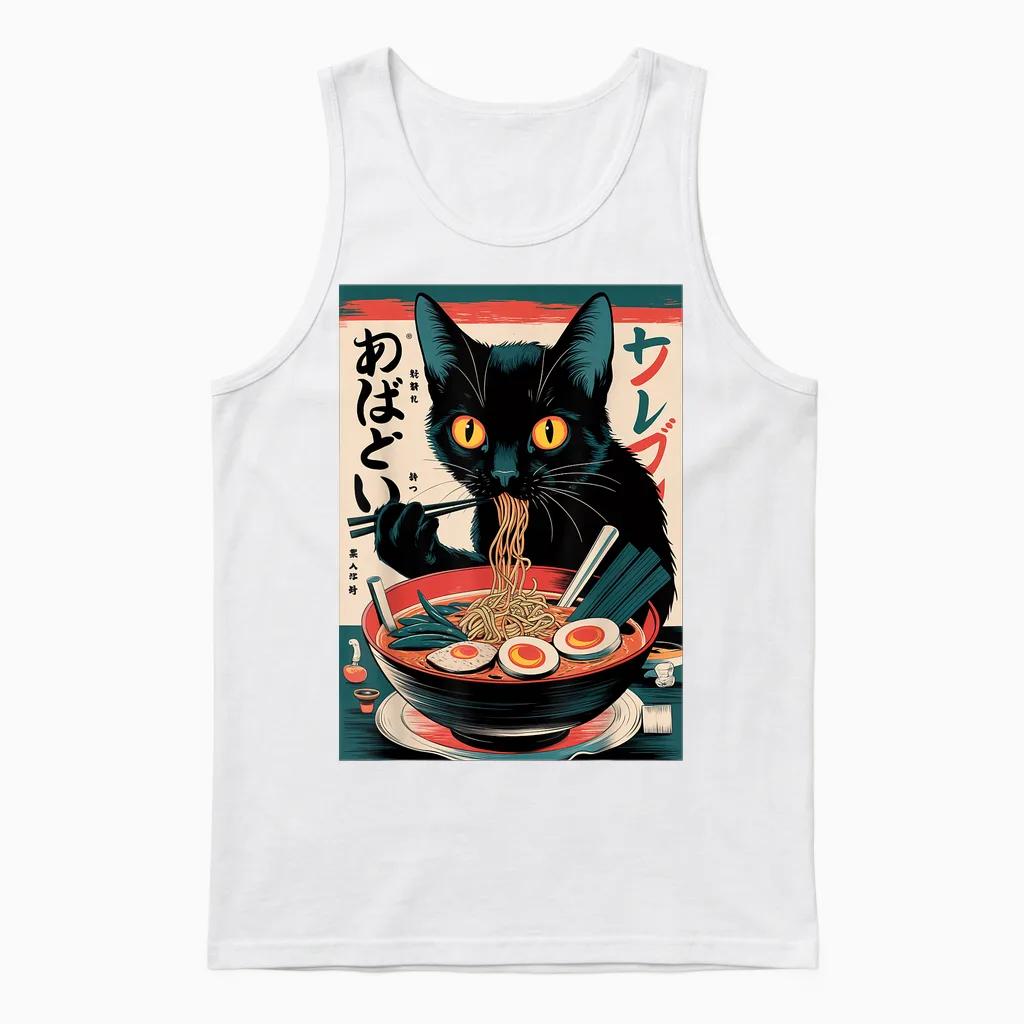 Anime Manga Kawaii Otaku Ramen Cat Christmas Gift T-Shirt, Black Unisex Tank Top in White
