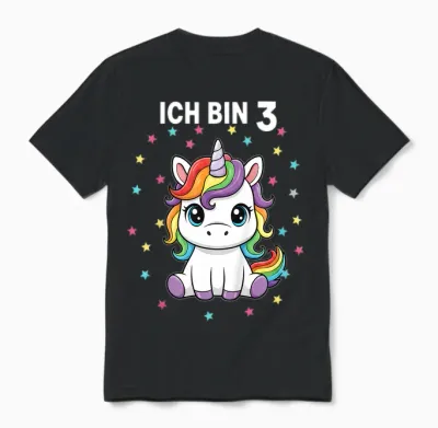 Ich Bin 3 - Süßes Einhorn Kindergeburtstag Junge Mädchen Unisex T-Shirt - Black