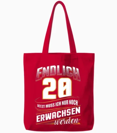 Endlich 20 Nur Noch Arwachsenwerden Geburtsjahr Birthday T-Shirt [german Language], Black Tote Bags - Red