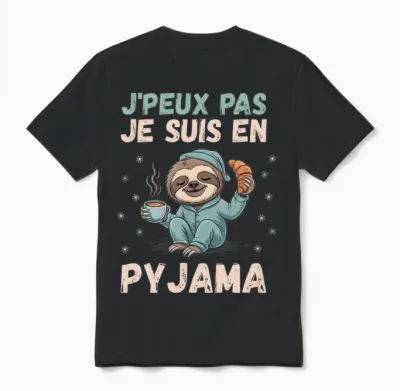 J'peux Pas Je Suis En Pyjama Funny Gift with Sloth Unisex T-Shirt - Black
