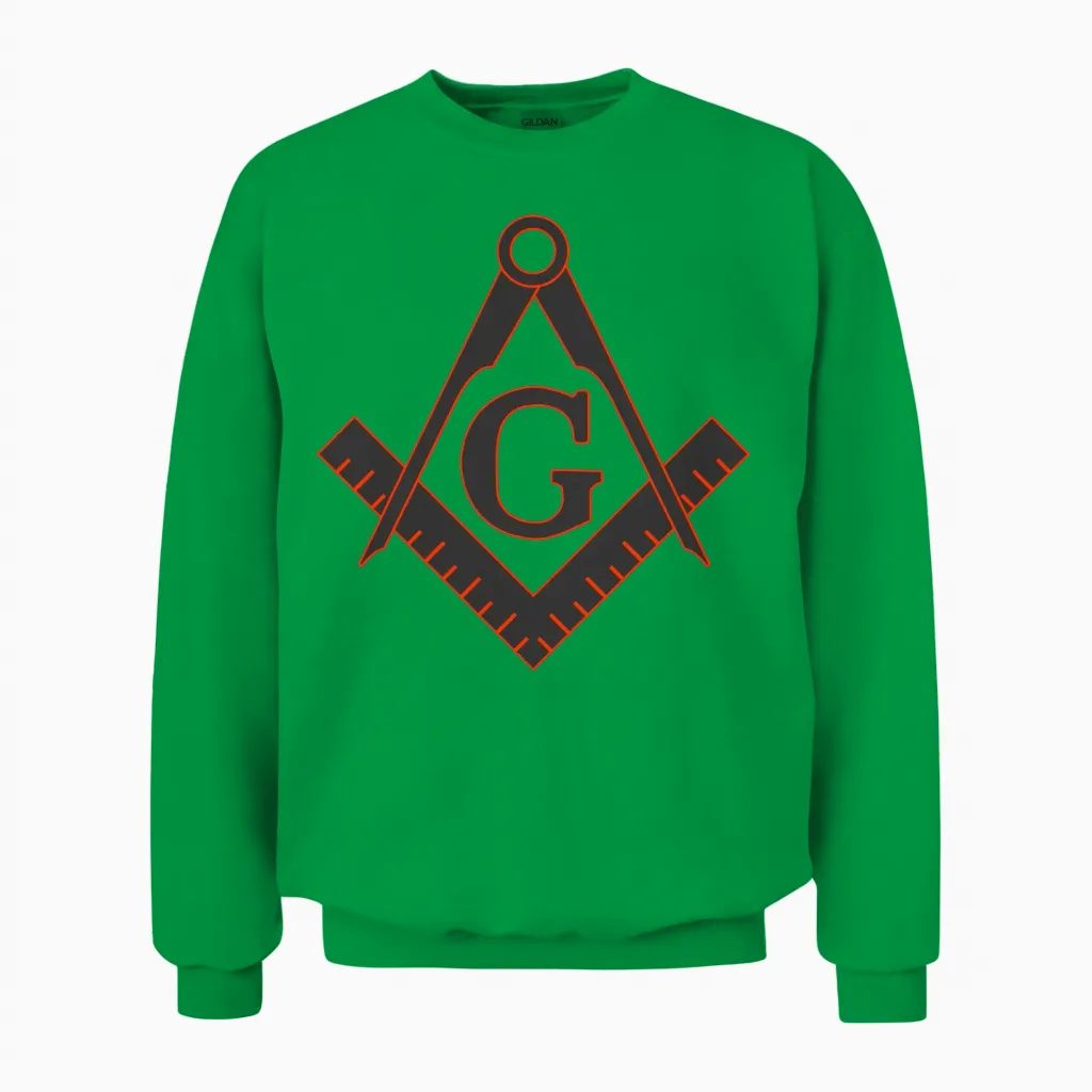 Freemason Square Compasses Combi Grey Orange Unisex Sweatshirt in Irish Green