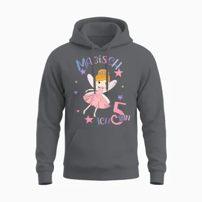 Kinder Geburtstagsshirt 5 Jahre Mädchen 5. Geburtstag Fee Ich Bin 5 Unisex Hoodie - Charcoal