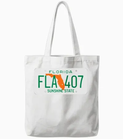 Retro Florida License Plate Fla 407 Tote Bags - White