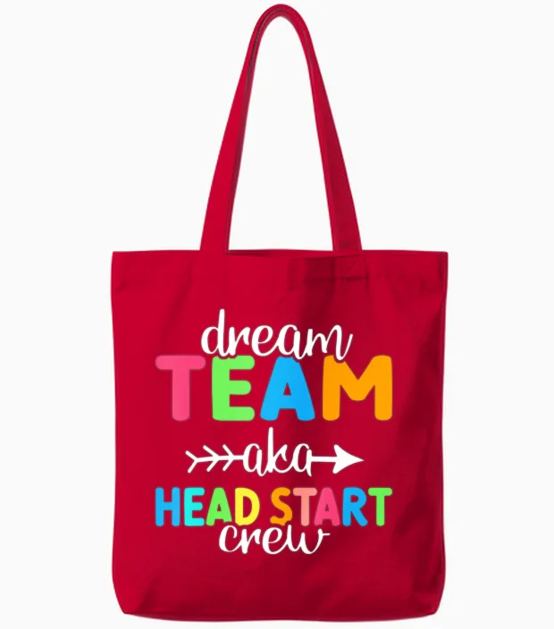 Dream Team Aka Head Start Crew Teacher Preschool Tote Bags in Red