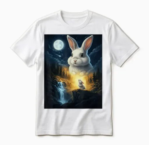 Rabbit Howling to the Moon Vintage Funny Rabbit Unisex T-Shirt in White