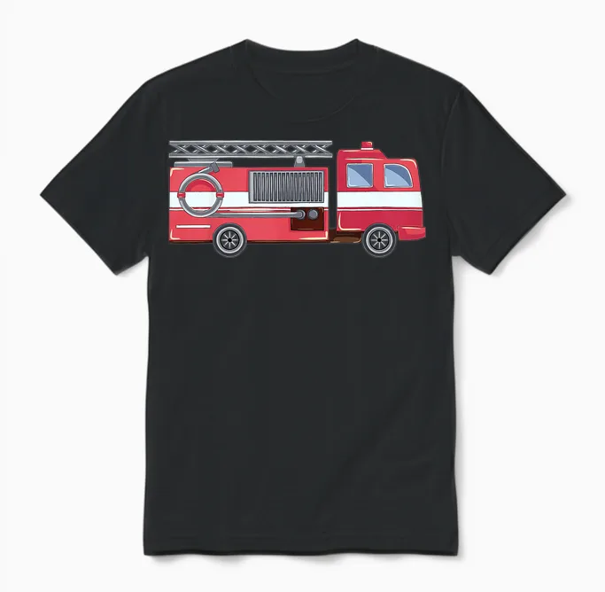 Feuerwehr T-Shirt Kinder Mit Rotem Feuerwehrauto Unisex T-Shirt in Black