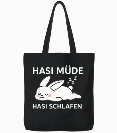 Hasi Tired Hasi Sleep Funny Sleepy Rabbit Tote Bags - Black