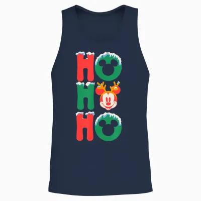 Amazon Essentials Men's Mickey Mouse Ho Ho Ho Snowy Christmas Antlers T-Shirt, Black Graphic Print, Small Unisex Tank Top - Navy
