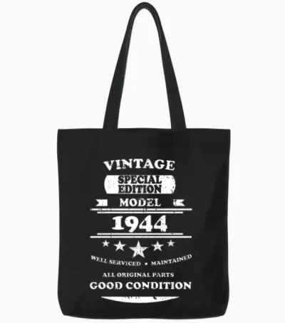 Vintage Retro White 1944 Tote Bags - Black