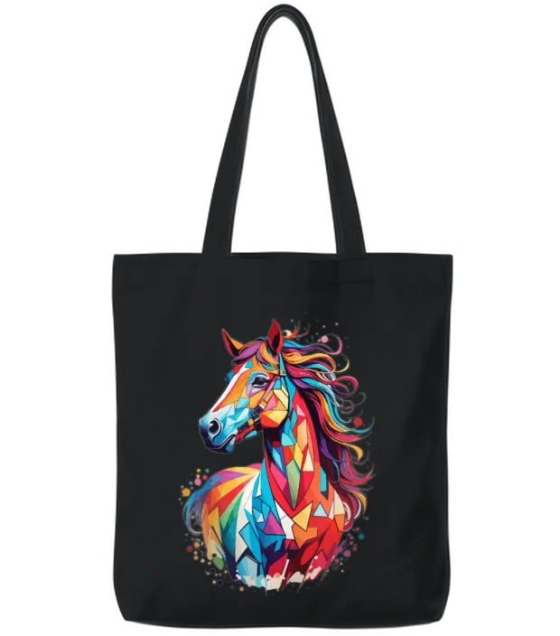 Sweet Horse Design - Colorful Horse Silhouette Tote Bags - Black