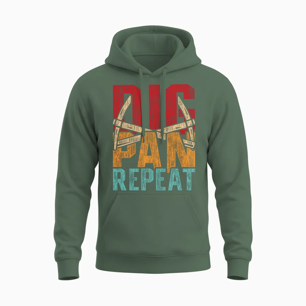 Gold Panning Prospector Dig Pan Repeat Unisex Hoodie in Military Green