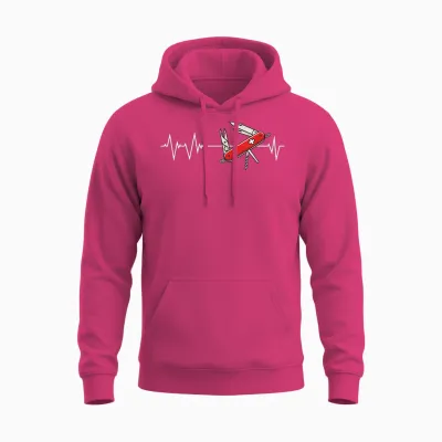 Military Knife Heartbeat Wear Switzerland Sackmesser T-Shirt, Black, S Unisex Hoodie - Heliconia