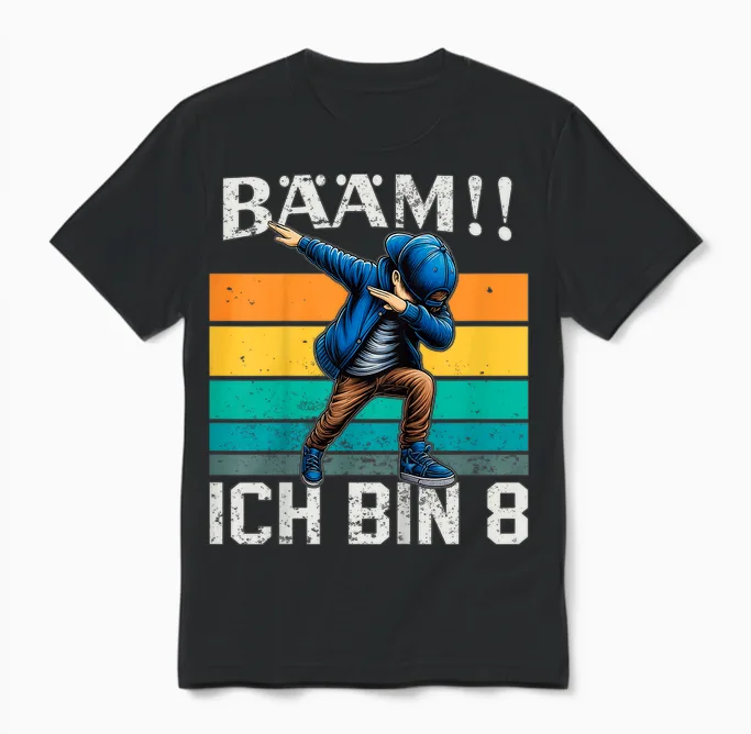 Kinder Geburtstag Dabbing Jungen Bääm Ich Bin 8 Jahre Unisex T-Shirt in Black