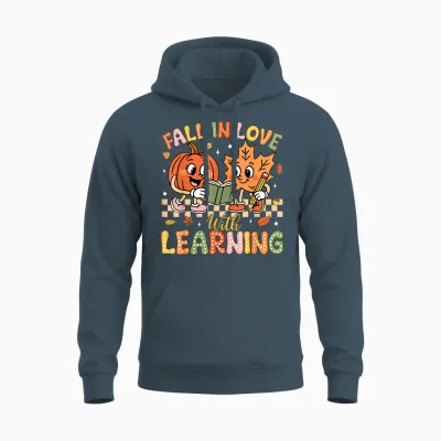 Retro Fall in Love with Learning Autumn Pumpkin Teacher Unisex Hoodie - Dark Heather